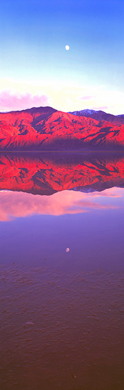 Fine Art Panoramic Landscape Photography Moon Reflecting in Salt Creek Dry Lake, Death Valley